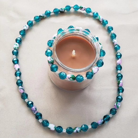 #312 NWOT Handmade Pink & Green Oval Beaded Bracelet & Matching Necklace - Picture 1 of 4